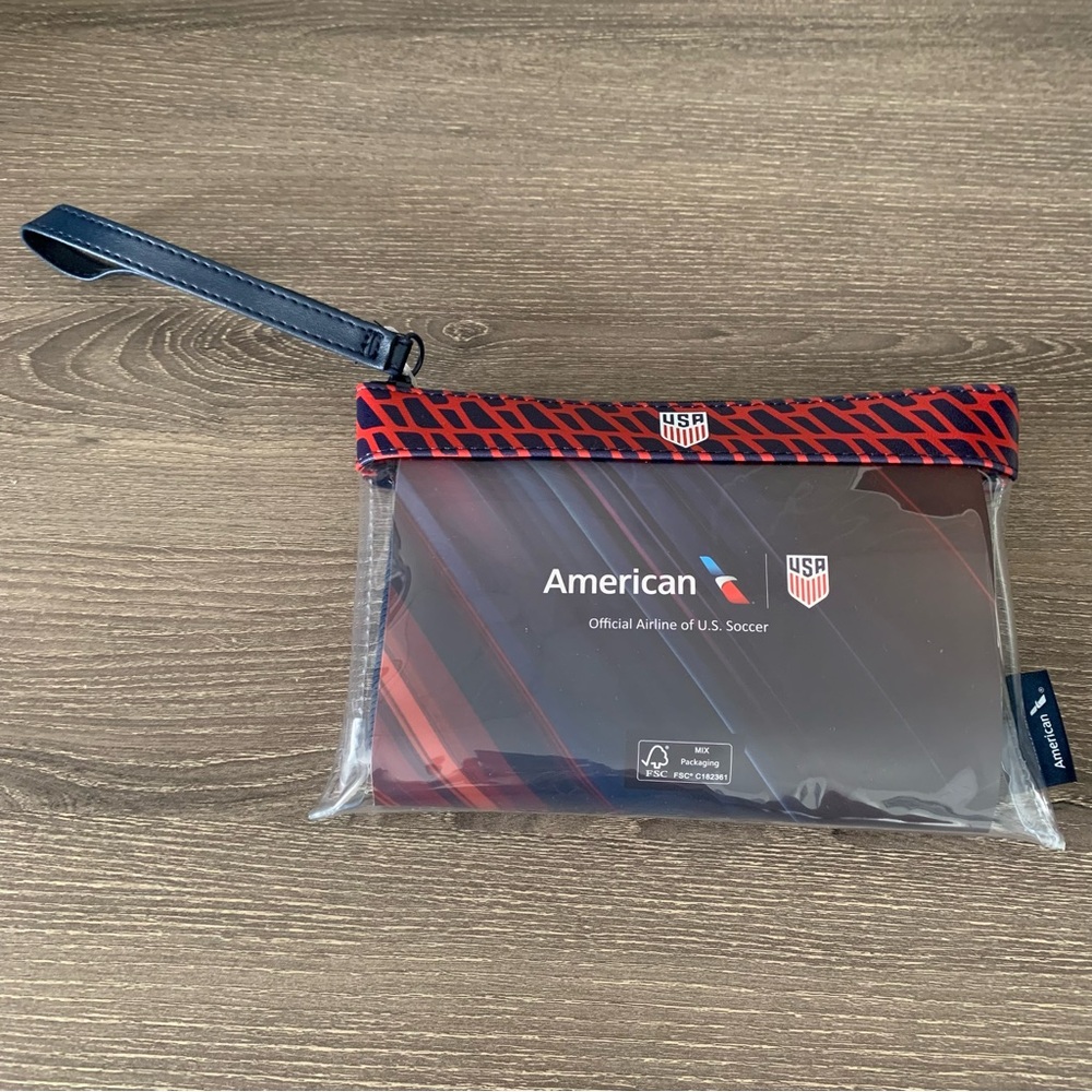 American Airlines FIFA Team USA World Cup Amenity Kit Clear Wristlet Bag Purse